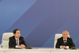 Chủ tịch Quốc hội Trần Thanh Mẫn và Chủ tịch Duma Quốc gia Quốc hội Liên bang Nga Vyacheslav Victorovich Volodin đồng chủ trì Phiên họp lần thứ ba Ủy ban Hợp tác liên Nghị viện Việt Nam-Liên bang Nga. (Ảnh: Thống Nhất/TTXVN)