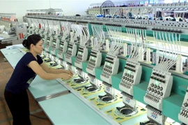 Dây chuyền sản xuất sản phẩm dệt may tại Công ty Cổ phần Đầu tư và Thương mại TNG. (Ảnh: Hoàng Hùng/TTXVN)