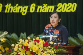 Bà Nguyễn Thanh Hải, Ủy viên Trung ương, Bí thư Tỉnh ủy Thái Nguyên phát biểu tại Đại hội. (Ảnh: Thu Hằng/TTXVN)