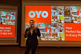 Ông Dushyant Dwibedy, Tổng Giám đốc OYO Việt Nam phát biểu tại lễ ký kết sáng nay. (Ảnh: PV/Vietnam+)