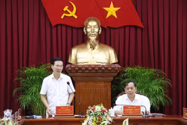 Ông Võ Văn Thưởng, Ủy viên Bộ Chính trị, Bí thư Trung ương Đảng, Trưởng Ban Tuyên giáo Trung ương phát biểu tại buổi làm việc. (Ảnh: Ngọc Thiện/TTXVN)