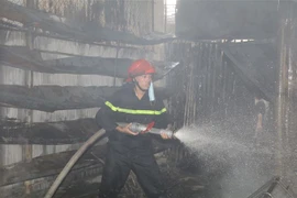 Lực lượng cứu hỏa khẩn trương dập tắt đám cháy. (Ảnh: Đức Phương/TTXVN)