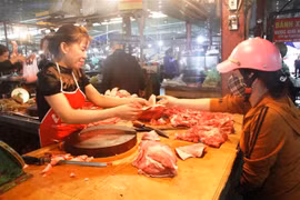 Thịt lợn bày bán tại chợ Hà Tĩnh. (Ảnh: Phan Quân/TTXVN)