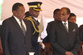 Tổng thống Zimbabwe Robert Mugabe (phải) và Phó Tổng thống Emmerson Mnangagwa tại một sự kiện ở Harare ngày 1/11. (Nguồn: THX/TTXVN)