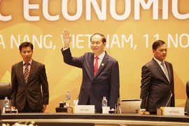 Chủ tịch nước Trần Đại Quang, Chủ tịch Hội nghị Cấp cao APEC lần thứ 25 chào mừng Lãnh đạo các nền kinh tế dự APEC. (Ảnh: TTXVN)