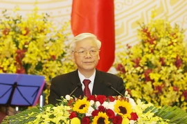 Tổng Bí thư Nguyễn Phú Trọng đọc Diễn văn chào mừng. (Ảnh: Trí Dũng/TTXVN)