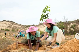 H’Hen Niê vừa có chuyến trồng rừng tại Khu Bảo tồn thiên nhiên Tà Kóu cùng "đồng đội." (Ảnh: CTV/Vietnam+)