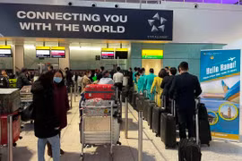Hành khách làm thủ tục tại sân bay Frankfurt. (Ảnh: CTV/Vietnam+)