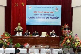 Quang cảnh hội thảo khoa học "Nhà giáo nhân dân - Giáo sư Nguyễn Lân - cuộc đời và sự nghiệp." (Ảnh: Minh Quyết/TTXVN)