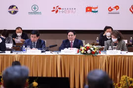 Thủ tướng Phạm Minh Chính phát biểu tại Phiên cấp cao Diễn đàn doanh ngh)iệp Việt Nam thường niên (VBF). (Ảnh: Dương Giang/TTXVN)