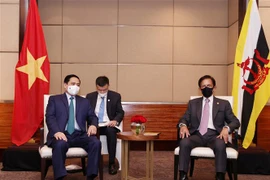 Thủ tướng Phạm Minh Chính hội kiến Quốc vương Brunei Haji Hassanal Bolkiah ngày 24/4/2021. (Ảnh: Dương Giang/TTXVN)