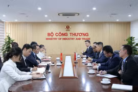 Quang cảnh buổi làm việc giữa Thứ trưởng Đặng Hoàng An và Thứ trưởng (đang trong quá trình bổ nhiệm) Keith Tan. (Nguồn: Bộ Công Thương)