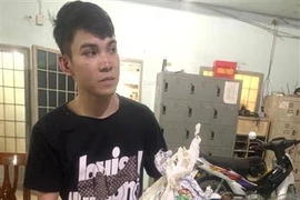 Đối tượng Nguyễn Xuân Thiên cùng tang vật. (Ảnh: TTXVN phát)