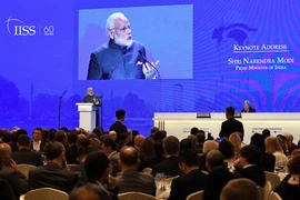 Thủ tướng Ấn Độ Narendra Modi phát biểu tại phiên khai mạc Đối thoại Shangri-La tại Singapore ngày 1/6. (Nguồn: AFP/TTXVN)