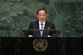 Ngoại trưởng Triều Tiên Ri Yong-ho phát biểu Khóa họp 73 Đại hội đồng Liên hợp quốc ở New York, Mỹ ngày 29/9. (Ảnh: THX/TTXVN)