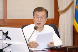 Tổng thống Hàn Quốc Moon Jae-in tại một cuộc họp nội các ở Seoul. (Ảnh: Yonhap/TTXVN)