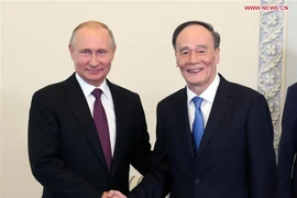 Tổng thống Nga Vladimir Putin và Phó Chủ tịch Trung Quốc Vương Kỳ Sơn. (Nguồn: Xinhua)