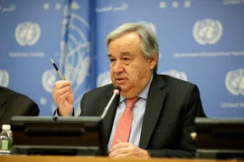 Tổng Thư ký Liên hợp quốc Antonio Guterres phát biểu tại một cuộc họp báo ở New York, Mỹ. (Ảnh: THX/TTXVN)