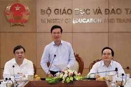 Trưởng Ban Tuyên giáo Trung ương, Ủy viên Ban Chỉ đạo Trung ương về phòng chống tham nhũng Võ Văn Thưởng phát biểu kết luận buổi làm việc. (Ảnh: Văn Điệp/TTXVN)