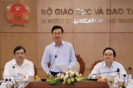 Trưởng Ban Tuyên giáo Trung ương, Ủy viên Ban Chỉ đạo Trung ương về phòng chống tham nhũng Võ Văn Thưởng phát biểu kết luận buổi làm việc. (Ảnh: Văn Điệp/TTXVN)