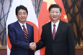 Thủ tướng Nhật Bản Shinzo Abe (trái) và Chủ tịch Trung Quốc Tập Cận Bình. (Nguồn: Xinhua)