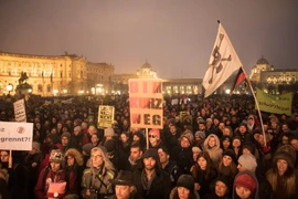 Người dân biểu tình phản đối đảng cánh hữu tại Vienna, Áo ngày 13/1. (Nguồn: AFP/TTXVN)