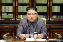 Nhà lãnh đạo Triều Tiên Kim Jong-un phát biểu tại Bình Nhưỡng. (Nguồn: YONHAP/TTXVN)