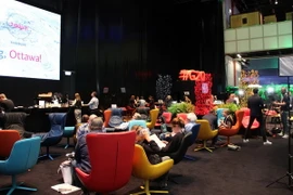 Khu vực tương tác truyền thông mạng xã hội tại Trung tâm Báo chí Quốc tế của Hội nghị thượng đỉnh G20. (Ảnh: Thanh Bình/Vietnam+)