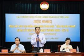 Chủ tịch Ủy ban Trung ương Mặt trận Tổ quốc Việt Nam Trần Thanh Mẫn dự hội nghị. (Ảnh: Nguyễn Dân/TTXVN)