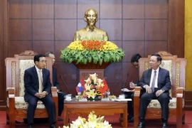 Bí thư Tỉnh ủy tỉnh Hòa Bình Bùi Văn Tỉnh tiếp Phó Chủ tịch nước Lào Phankham Viphavanh. (Ảnh: Văn Điệp/TTXVN)
