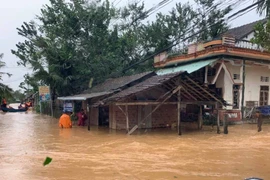 Nước dâng cao gây ngập lụt tại huyện miền núi An Lão (Gia Lai). (Ảnh: Phạm Kha/TTXVN) 