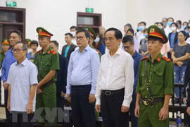 Các bị cáo nghe Hội đồng xét xử tuyên án tại phiên sơ thẩm. (Ảnh: Doãn Tấn/TTXVN)