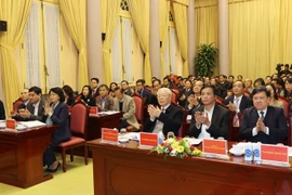 Tổng Bí thư, Chủ tịch nước Nguyễn Phú Trọng, Phó Chủ tịch nước Đặng Thị Ngọc Thịnh và các đại biểu dự Hội nghị. (Ảnh: Trí Dũng/TTXVN)