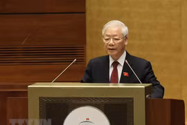 Tổng Bí thư Nguyễn Phú Trọng phát biểu tại phiên khai mạc kỳ họp thứ nhất, Quốc hội khóa XV. (Ảnh: Dương Giang/TTXVN)