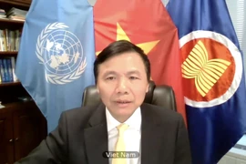 Đại sứ Đặng Đình Quý-Trưởng Phái đoàn đại diện thường trực Việt Nam tại Liên hợp quốc chủ trì và phát biểu tại phiên thảo luận. (Ảnh: Hữu Thanh/TTXVN)