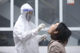 Nhân viên y tế lấy mẫu xét nghiệm cho người dân trở về từ vùng dịch, sáng 31/1. (Ảnh: Minh Quyết/TTXVN)