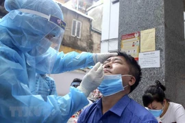 Nhân viên y tế lấy mẫu xét nghiệm COVID-19. (Ảnh: Tuấn Đức/TTXVN) 