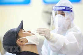 Nhân viên y tế lấy mẫu xét nghiệm COVID-19. (Ảnh: Tuấn Đức/TTXVN) 