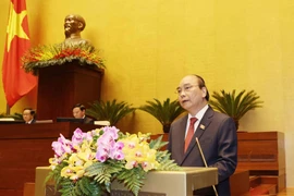 Chủ tịch nước Nguyễn Xuân Phúc phát biểu nhậm chức. (Ảnh: Trí Dũng/TTXVN)