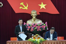 Ông Võ Văn Thưởng, Ủy viên Bộ Chính trị, Thường trực Ban Bí thư phát biểu tại buổi làm việc với tỉnh Nam Định. (Ảnh: Công Luật/TTXVN)