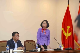 Bà Vũ Việt Trang, Tổng giám đốc, Chủ tịch Hội đồng Nghiên cứu Phát triển TTXVN phát biểu. (Ảnh: Tuấn Đức/TTXVN) 