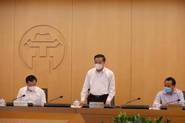 Chủ tịch UBND thành phố Hà Nội Chu Ngọc Anh, Trưởng Ban Chỉ đạo phòng, chống dịch COVID-19 phát biểu. (Ảnh: Văn Điệp/TTXVN) 