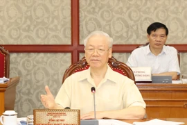 Tổng Bí thư Nguyễn Phú Trọng phát biểu kết luận cuộc họp. (Ảnh: Trí Dũng/TTXVN)