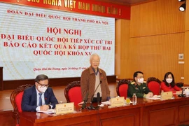 Tổng Bí thư Nguyễn Phú Trọng phát biểu tại buổi tiếp xúc cử tri. (Ảnh: Trí Dũng/TTXVN) 