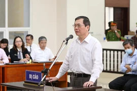 Bị cáo Vũ Huy Hoàng (cựu Bộ trưởng Bộ Công Thương) khai báo trước tòa. (Ảnh: Phạm Kiên/TTXVN) 