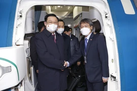 Đại sứ đặc mệnh toàn quyền Việt Nam tại Hàn Quốc Nguyễn Vũ Tùng đón Chủ tịch Quốc hội Vương Đình Huệ tại Sân bay quốc tế Incheon, thủ đô Seoul. (Ảnh: Doãn Tấn/TTXVN) 