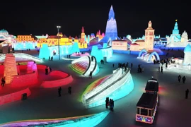 Thế giới băng tuyết muôn màu trong Lễ hội băng đăng 2021 ở thành phố Cáp Nhĩ Tân, Đông Bắc Trung Quốc ngày 4/1/2021. (Ảnh: THX/TTXVN)