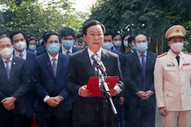 Ông Bùi Minh Quang, Chủ tịch UBND tỉnh Phú Thọ đọc bài tri ân công đức của các Vua Hùng. (Ảnh: Nguyễn Trung Kiên/TTXVN)