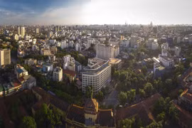 Tòa nhà Thông tấn số 5 Lý Thường Kiệt, phường Phan Chu Trinh, quận Hoàn Kiếm, Hà Nội là niềm tự hào của các thế hệ phóng viên, biên tập viên, cán bộ, nhân viên Thông tấn xã Việt Nam. (Ảnh: Phạm Tuấn Anh/TTXVN) 