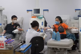 Các bạn trẻ hiến máu nhân đạo tại Bệnh viện Truyền máu-Huyết học Thành phố Hồ Chí Minh. (Ảnh: Đinh Hằng/TTXVN)